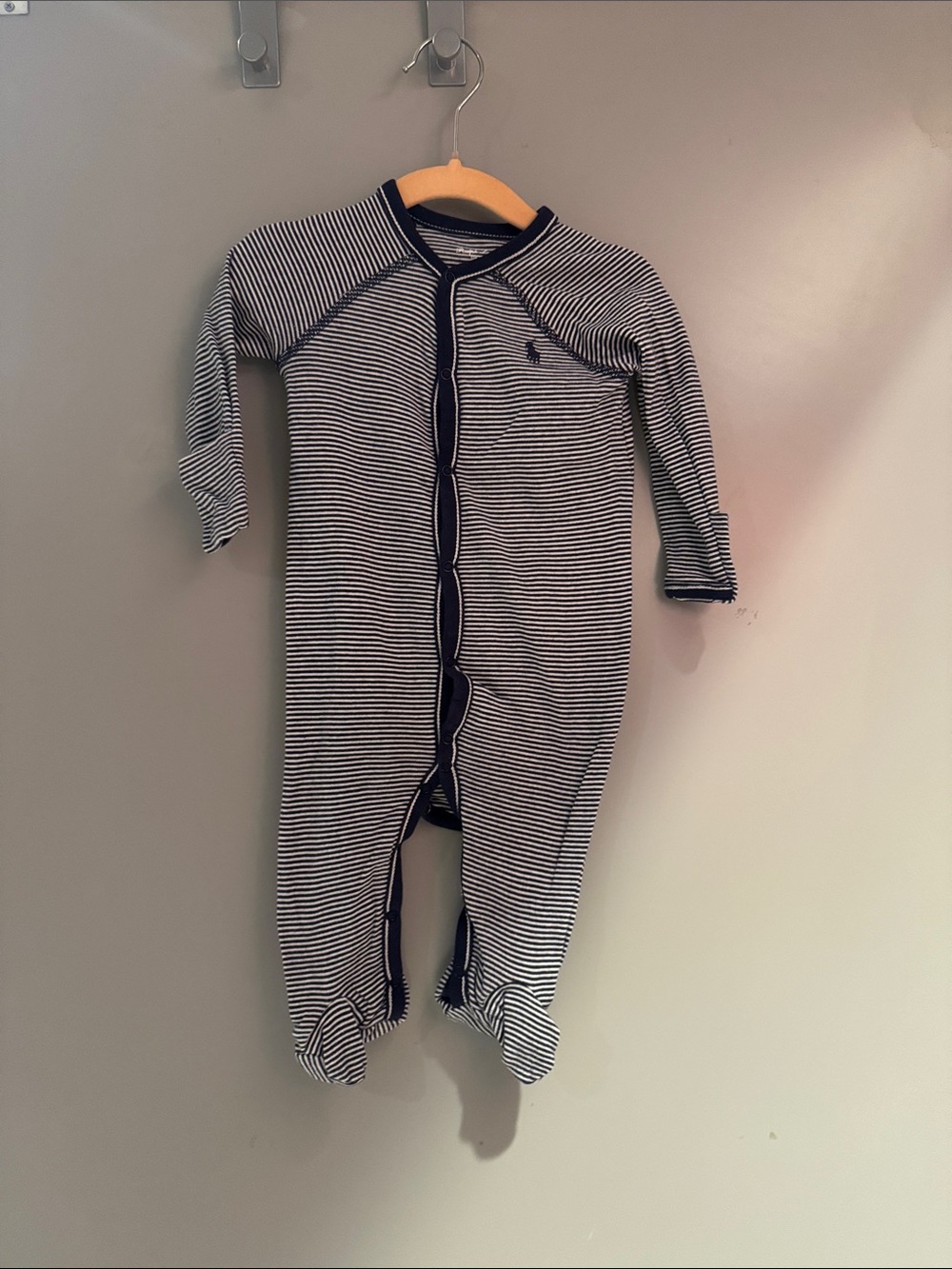 Polo by Ralph Lauren Navy & White Striped Footie One-Piece